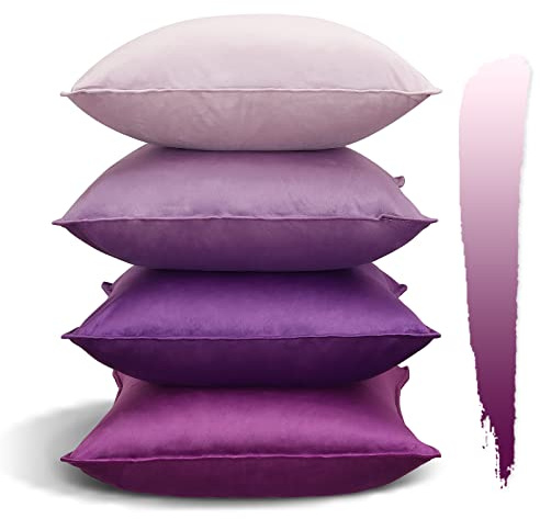 JOTOM Samt Kissenbezug 45x45 cm 4er Set Farbverlauf Serie Dekorative Dekokissen Sofakissen Kissenhülle für Bett Sofa Schlafzimmer Wohnzimmer Balkon (45x45cm, Lila Serie)