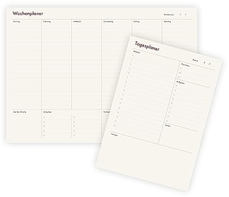 TEMONTO Wochenplaner A4 und Tagesplaner A5 | 2er-Set mit minimalistischem Design | Abreißblock mit je 50 Blatt für Büro und Zuhause
