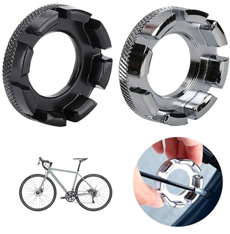 2 Stück Fahrrad Speichenschlüssel,8 Wege Fahrradrad Speichenspanner 6 Größen 10-15 Gaug Anziehwerkzeug,Universal Speichenwerkzeug,Fahrradrad Nippelspannerl zum Zentrieren Reparieren(Silber+Schwarz)