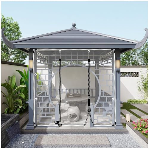 Transparente wasserdichte Planen Seitenwände, PVC Durchsichtige Planen Vorhänge, Pergola Gazebo Veranda Planen Seitenwände, 0,3mm Outdoor Vorhänge, Mit Reißverschluss Tür,WxH-3x2.2m/9.8 * 7.2ft