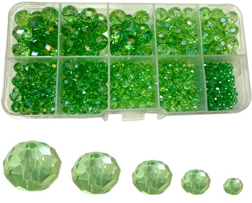 FAPUMOE 800 Stück Facettierte Glasperlen in AB-Farbe (Grün), Rondelle AB Kristallperlen, Sortierte Zubehör-Abstandsperlen für die Schmuckherstellung, Armbänder, Anhänger 2mm, 4mm, 6mm, 8mm, 10mm