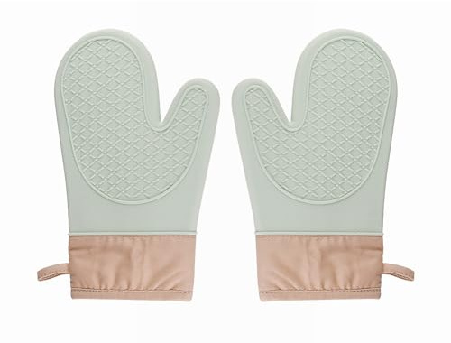 MAXQUU 1 Pair Silicone Oven Gloves, Heat-Resistant Oven Gloves, Kitchen Gloves, Thickened Non-Slip Twill Gloves, Soft Lining with Hanging Loops, for Cooking (Mint Green, 11 Inches)
