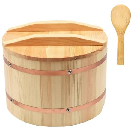 De Madera Arrocera Sushi Con Banda De Cobre, Japonés Hangiri Cubeta Para Mezclar Arroz Sushi Cubo De Arroz Contenedor Barril De Vapor Para Restaurante De Sushi Cocina,Small