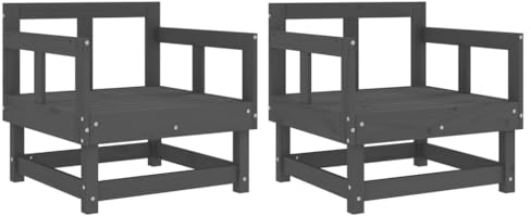 vidaXL Gartenstuhl 2 STK., Modular Gartenmöbel Lounge, Holzstuhl Stuhl für Garten Terrasse Balkon, Gartensessel Balkonstuhl, Grau Massivholz Kiefer