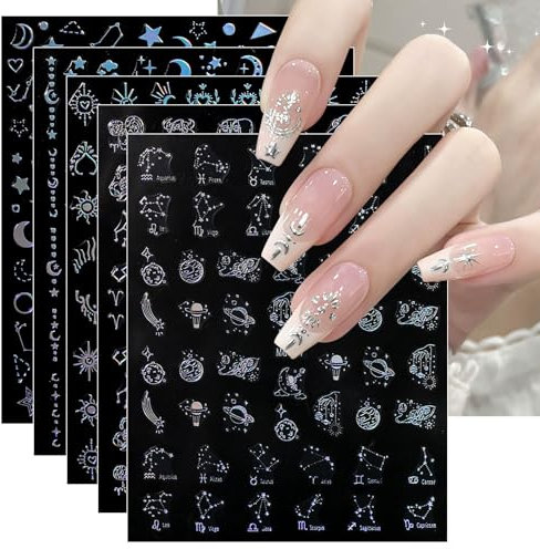 JMEOWIO Nagelsticker Sternbild Stern 10 Blatt Nail Art Sticker Selbstklebend Nagelaufkleber Aurora Dekoration Nageldesign Zubehör