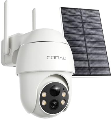 COOAU 4MP Überwachungskamera Aussen Akku - 365Tage mit Solarpanel - 2.5K Kabellos Kamera Überwachung mit 360 Grad Panorama | 4 LED Farbe Nachtsicht | Alexa-kompatibel