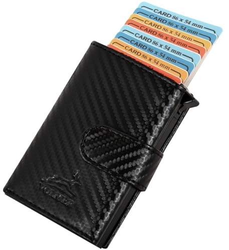 Fa.Volmer ® POP-UP Kartenetui aus Echtleder mit/ohne Münzfach für Herren & Damen | max. 11 Karten | RFID Schutz | Geldbörse VO24/31 (Zip Carbon)