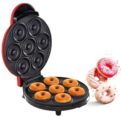 ZYJIX Máquina Eléctrica Antiadherente para Hacer Donuts, Capacidad para 7 Tipos De Alimentos, para Decorar El Glaseado para Hacer Donuts, Adecuada para Uso Doméstico(Color:Rojo)