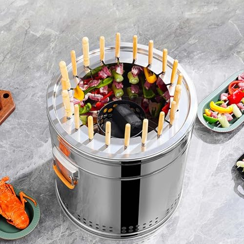 Fumoir à Charbon Vertical Portable, Barbecue En Baril, Extérieur, Intérieur, Camping, Barbecue Au Charbon De Bois Sans Fumée Avec Ensemble D'accessoires De Grillades En Acier Inoxydable Sans (Color:A)