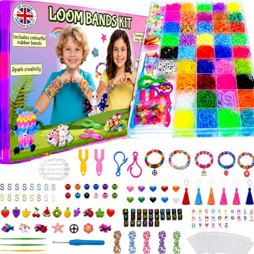 6000+ Loom Bands Kit - 40 Vibrant Colors Loom Bands – Rubber Bands Bracelet Making Kit with A,B,C Beads, Bracelet Connector and Tools with Storage Box - DIY Arts & Crafts Gift for Girls & Boys