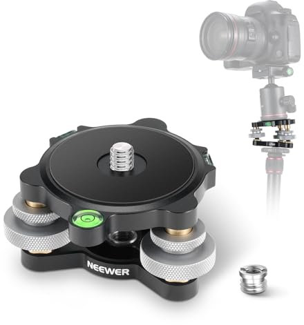 Neewer Tripod Head Leveling Base Camera Leveler, 3 Axis Wheel Metal Head with Bubble Levels, 3/8 Screw & Thread, +/-9° Precise Angle Adjustment for Macro Panoramic Photography, Max Load 33lb, LP65