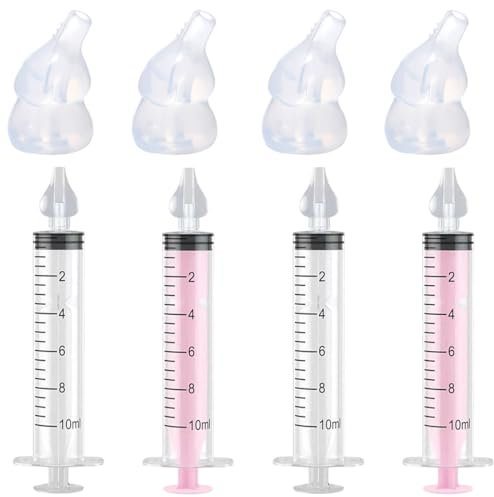 4 Stück Nasenspritze Baby, Nasenspüler Wiederverwendbare, Nasendusche Kinder 10ml Tragbares, Nasenspülung mit Silikon Nasensaugspitze, Komfortabel mit 4 Ersatznasen