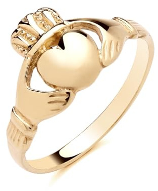 Old English Jewellers 9ct Yellow Gold on Silver Irish Celtic CLADDAGH Ring size K to S Love Loyalty & Freindship (P)