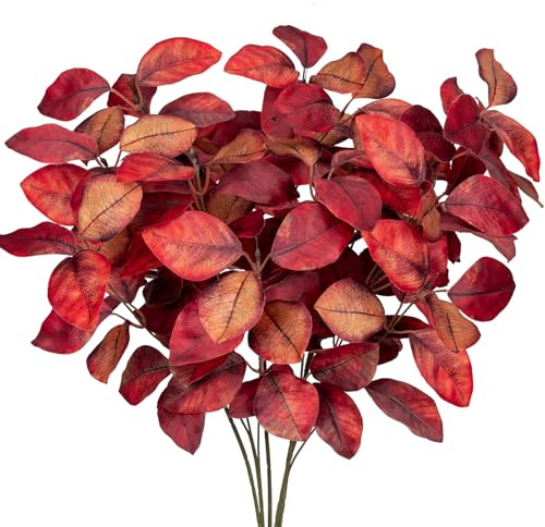 Briful 5 PCS Künstliche Magnolienzweige – Herbstdeko Kunstzweige Herbstblätter in Weinrot – Seidenblätter für Vase, Kranz & Tischdeko – 67 cm