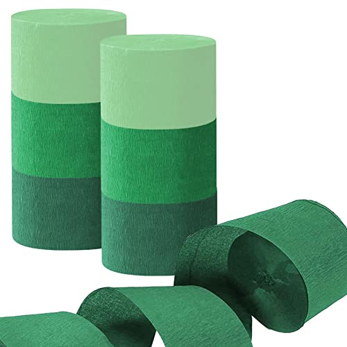 Krepppapier 6 Rollen 150 m, Kreppband Satz von grün Creppapier, Krepp Papier für Maibaum Bänder Partydekorationen, für Hochzeit Geburtstags Party Feier Luftschlangen Dekoration (4,5 cm x 25 m/Rolle)