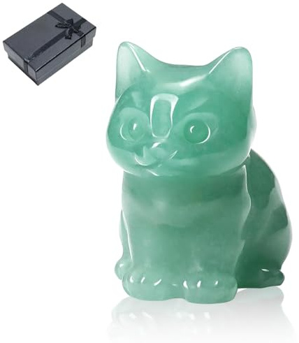 Obsidian Crystal Cat Gifts, Crystal Ornaments Healing Cat Figurine | Natural Crystals Gifts | Lucky Cute Stone Statue Ornament for Home Office Decor Gift for Cats Lovers (Green)