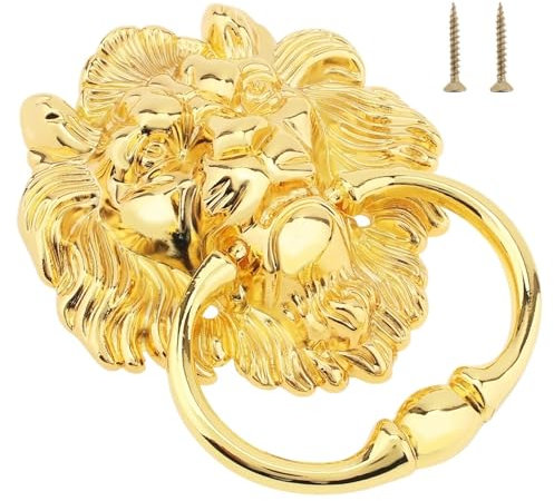 Ayztantine TüRklopfer Antik 1Pc 6 Zoll Türklopfer mit Befestigungsschrauben 3 Farben Wohnkultur Kopf Griff Pull Tür(Gold)