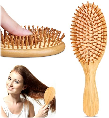 Confezione da 2 spazzole per capelli in bambù naturale, per donne, madam, spazzola districante per massaggi, capelli secchi/ricci/spessi/sottili/lisci (ovale medio)