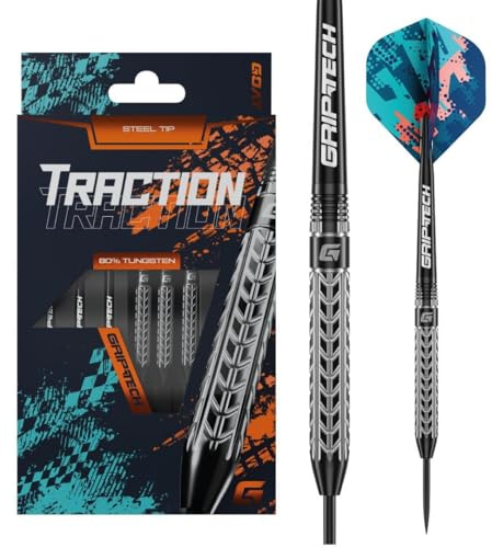 GOAT - Traction 80% Tungsten, inkl. 3 Barrels, 3 Flights und 3 Shafts | 24 G Steeldart Pfeile, Inkl. 3 Barrels, 3 Dart Flight & 3 Shaft, Centre-Weighted Balance, Milled Grip