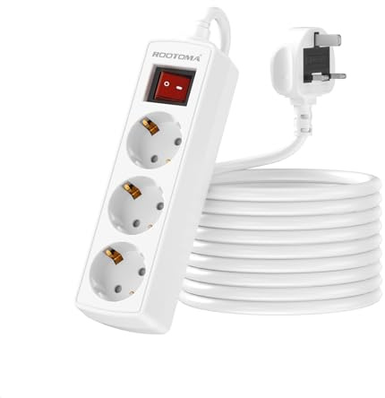 European to UK Plug Adapter 3 AC Outlets, 3M/10FT | For European Electronic Devices, Travel from France, Italy, Spain, Germany,13A/1625W