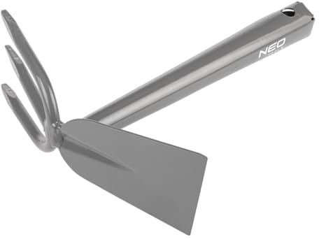 NEO TOOLS Kombihacke, Spitze Zinken, Länge 23,5 cm, Kleinhäckchen | 3-Zinken-Doppelhacke zum Lockern/Lüften, Jäten des Bodens, Gartenhacke 3 Zinken & Spaten