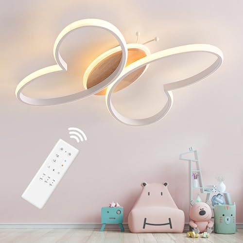 Dythwron Lámpara infantil de 48 cm, techo de 50 W, LED, lámpara de techo para habitación infantil, con mando a distancia, con función de lámpara de noche, mariposa, lámpara de techo para habitación