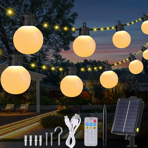 Hendcks Solar String Lights Outdoor Garden, 26ft/8m 80 LED Solar/USB Powered Lights with 16pcs G50 Blubs, Remote, 8 Lighting Modes, Timer Function for Outdoor Garden Decor