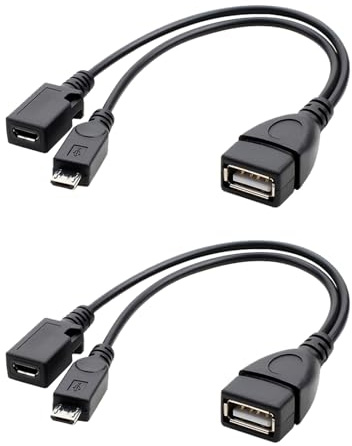2 Pack 2-in-1 Micro USB Adapter with Power for Fire Stick 4K, OTG Power Cable, External Hard Drives, USB Card Readers, Game Controllers, PlayStation Classic - Universal Charging and Data Adapter