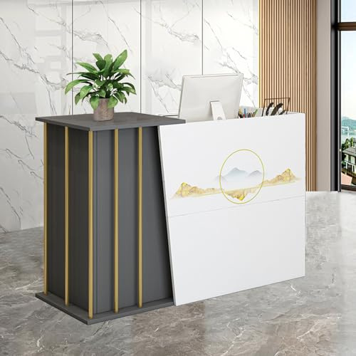 HGTRH Empfangstresen mit Schreibtisch, Empfangstheke Bartheke, Empfangstheke Kosmetikstudio Klein, Rezeptionstisch mit Sichtschutz, Empfangstresen für Praxis Kassentheke Grey 120cm