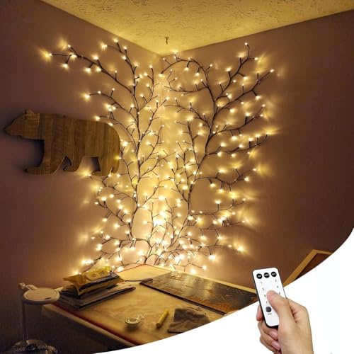 2.3M USB-Anschluss 144 LEDs Twinkling Baum Zweig Licht mit Fernbedienung für Zimmer und Haus Warm White Wall Tree Lights beleuchtete Girlande Indoor für Halloween Weihnachtsdekorationen(2 PCS)