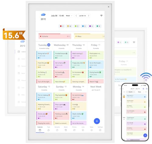 TABWEE P15 WIFI Calendrier Numerique - 15.6'' Calendrier Digital avec Support Mural pour Horaires Familiaux, Planificateur Repas, Récompenses Réussite, Alzheimer, (Cadre Photo Numérique)