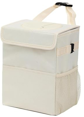 Domemit Auto Mülleimer, Auto Zubehör Innenraum Organizer Frauen Männer, Wasserdichter Camping Mülleimer Faltbar mit Deckel, Wohnmobil Gadgets Reise Essentials für Hinten und Vorne im Auto 7,5L Beige