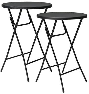 Jardin202 - Mesa Plegable Redonda 80x110cm Blanca y Negra Catering | Mesa Resina con Patas de Acero Plegable para Eventos, terraza y Camping | 2 Unidades (Negro)