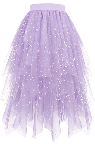 Hanpceirs Damen Tüll Röcke A-Linie Midi Tutu Rock | High Low Layered Puffy Fee Röcke, Unregelmäßiger Tutu Rock, Halloween Costumes, Cosplay Skirts, Mesh Skirts, Karnival Costume
