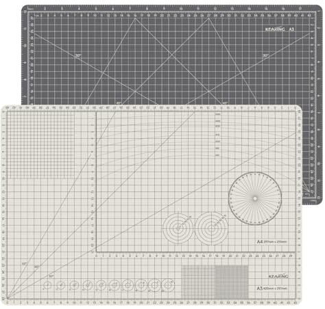 KEARING A3 12x18 Self-Healing Cutting Mat - Double-Sided Beige/Grey 1PCS | 3mm thick 5-ply PVC craft mat with high-contrast grids for sewing, quilting and arts. Heavy duty rotary cutter board.