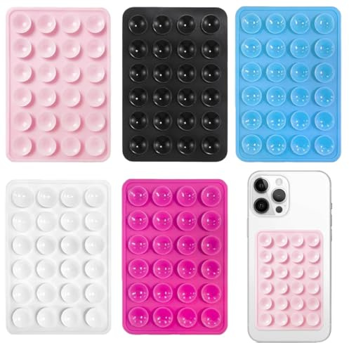 MUNZE Ventosa Per Cellulare, 5 Pezzi In Silicone Per Selfie Video Ricarica (Nero, Bianco, Rosa Fucsia, Rosa Chiaro, Azzurro)