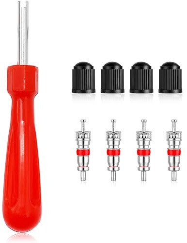 Teouuas Herramientas de Válvulas de Neumáticos, Extractor de Válvulas | Equipado con 4 Piezas Núcleo de Válvula y Tapa de Válvula de Neumático, para Coche, Moto y Vehículos Eléctricos