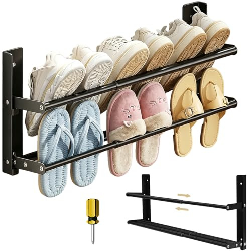 Linzerry Schuhregal Wandmontage Schuh Regal Metall Ausziehbar 37-67cm Schuhhalter wand Schuhaufbewahrung Platzsparend kleines schuhregal hängend Schuhregale Schmal Schuhaufbewahrung für 6 Paar Schuhe