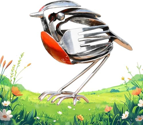 ZFFAFUR 2026 New Metal Robin Garden Ornament, Handcrafted Rustic Red Chest Bird Sculpture from Recycled Fork & Spoon, Unique Cutlery Art Decor for Garden Patio Office Desk