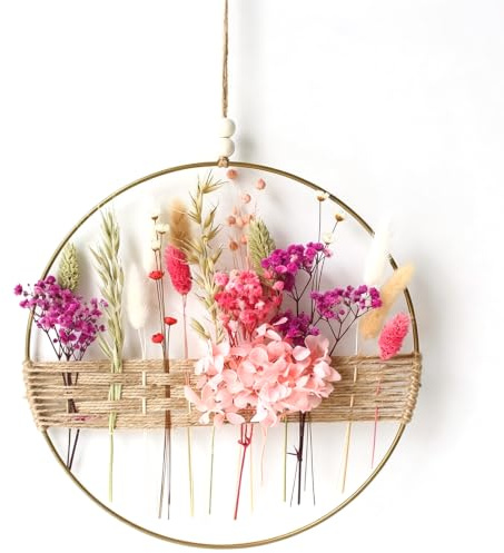 Türkranz Trockenblumen 25x25cm – Ganzjährig Moderner Türkranz, Trockenblumen Kranz, Blumenkranz Deko, DIY Kranz für Tür Deko, Wand, Hochzeit, Frühling & Sommer