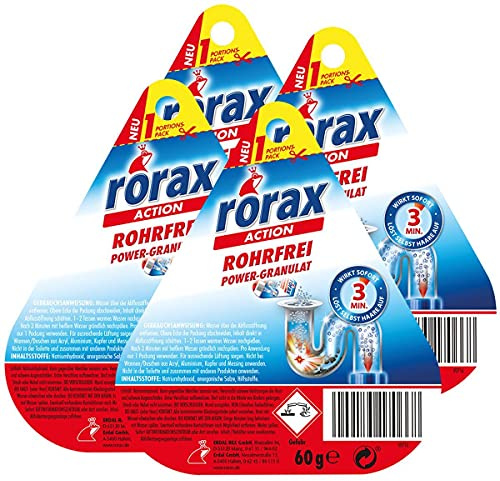 4x rorax Rohrfrei Power-Granulat Portionspack 60g - Wirkt sofort & löst selbst Haare auf
