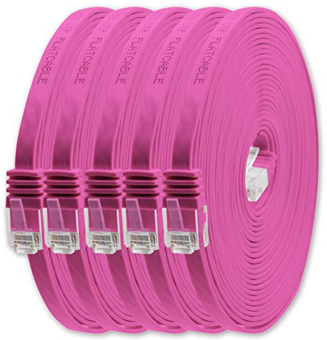 1aTTack.de 15m - Magenta - 5 Stück - Cat.6 Flaches Netzwerkkabel Cat6 Flachkabel Ultra Flach Cat.6 Patchkabel 1000 Mbit/s Gigabit LAN (RJ45) Flach Slim Micro