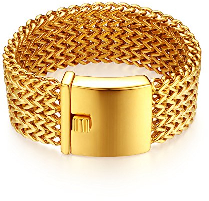 Flongo Herrenarmband Kette, groß breit schwer Edelstahl Armband Armreif Armkette Herrenkette Link Handgelenk Panzerkette Weizenkette Gold Golden Silber Biker Rock Herren Männer