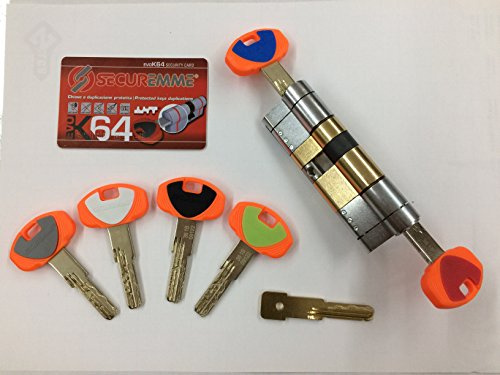 CILINDRO SECUREMME DI ALTISSIMA SICUREZZA evoK64 DCS mm 36-36 RESISTENTE AL BUMPING funziona anche con le chiavi inserite su tutti e due i lati 1 chiave da cantiere 5 chiavi protette sigillate