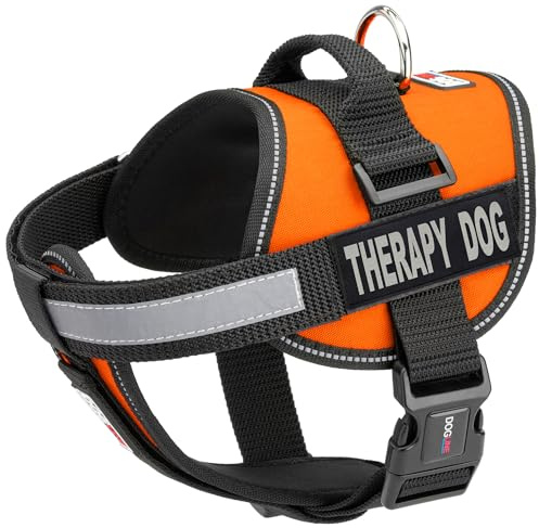 Dogline Unimax Multi-Purpose Vest Harness for Dogs and Removable Therapy Dog Patches Orange Extra Girth 15-19