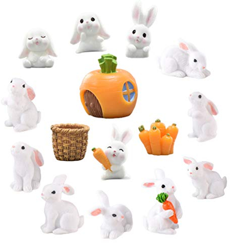 Beaupretty 15 Stücke Mini Hase Figur Osterhase Figuren Osterhäschen Statue Mini Korb Karotte Osterdeko Miniatur Kaninchen Puppenhaus Ornament Fee Garten Deko Gastgeschenke Party Mitgebsel