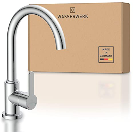 Wasserwerk WK5 Küchenarmatur - Design-Wasserhahn Küche - Chrom - 360° drehbar - Armatur mit Energiesparfunktion & Verbrühschutz - Premiumqualität Made in Germany