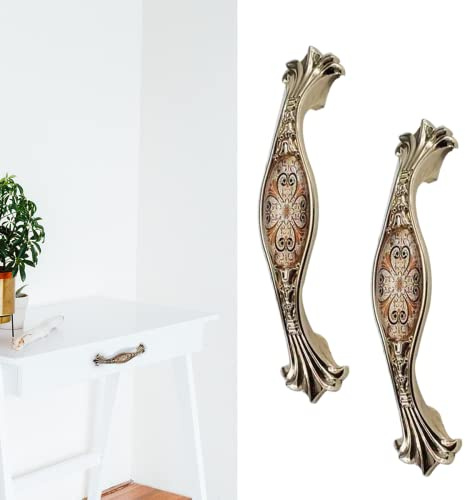 CcHhyyt Lote de 2 asas de espaciamiento de los agujeros de 96 mm, asas de muebles de aleación de zinc y los antiguos botones de muebles con diseño floral y tornillos, asas para cajón de cocina