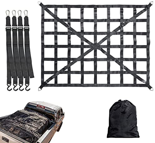 Shareed Cargo Netting Heavy Duty,Cargo Net For Trailer | Cargo Net Stretches For Truck Bed, Pickup Bed, Trailer, Trunk, With 4 Fixed Belt Car Organizer Net For Large Loads