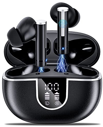 Ulfsaar Bluetooth-hörlurar, öronhörlurar, Bluetooth 5.3 med HD-mikrofon, HiFi Stereo, trådlösa hörlurar med LED-skärm, sporthörlurar IP7 vattentäta Touch Control Earbud för iOS, Andriod